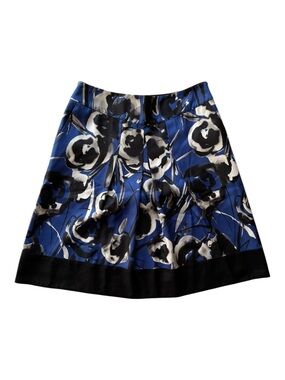 Ann Taylor Silk Blend Pleated A-Line Skirt, Sz 2P Abstract Floral, Pockets • EUC